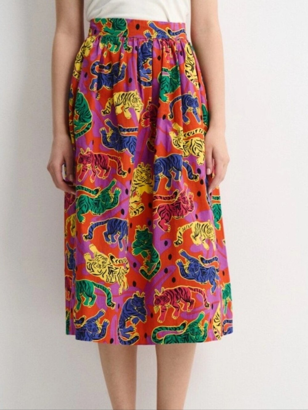PIOMBO Vibrant Multicolor Tiger Print Midi Skirt M